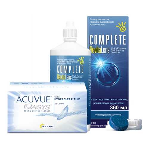 Контактные линзы Acuvue Oasys 24 линзы R 8.4 -0.75 + Раствор Complete RevitaLens 360 мл в Живика